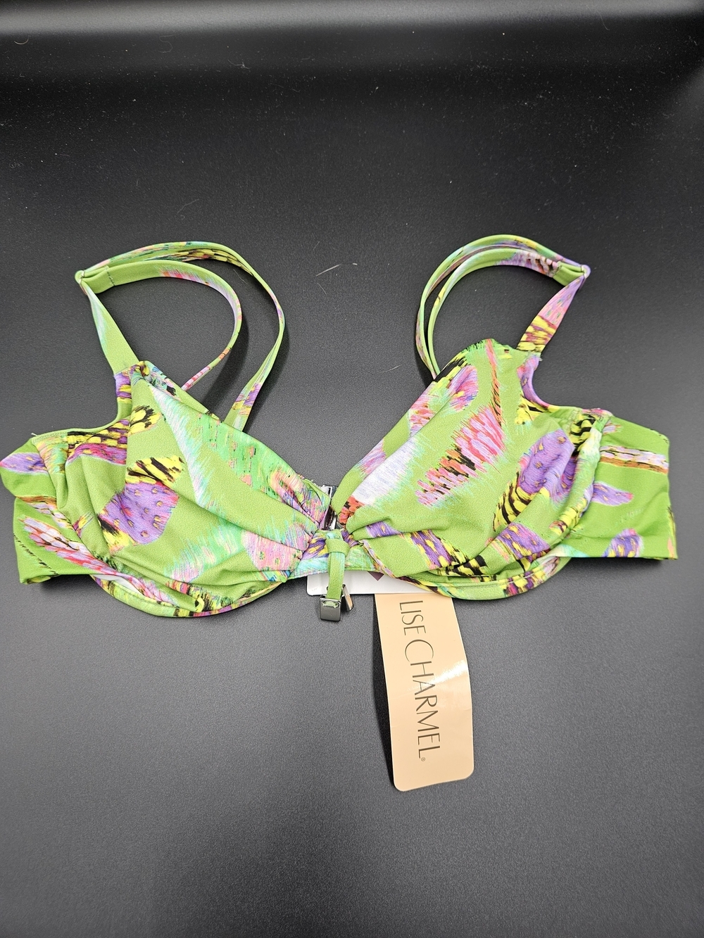 Lise Charmel Sumatra Graphic Bikini Top Green Multicolor Underwire Size 32C NWT